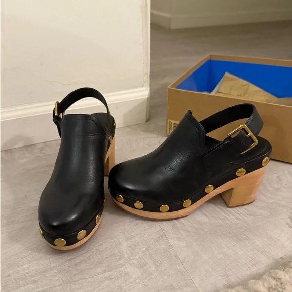 Charlotte Stone Black Leather High Heel Clogs - Picture 4 of 8